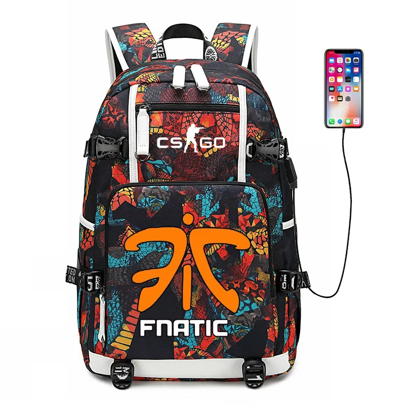 CS GO FNATIC podkładka pod Virtus plecak szkolny portu USB plecak wzór wężowy nastolatek uczeń torby szkolne podróży torba na Laptop na ramię