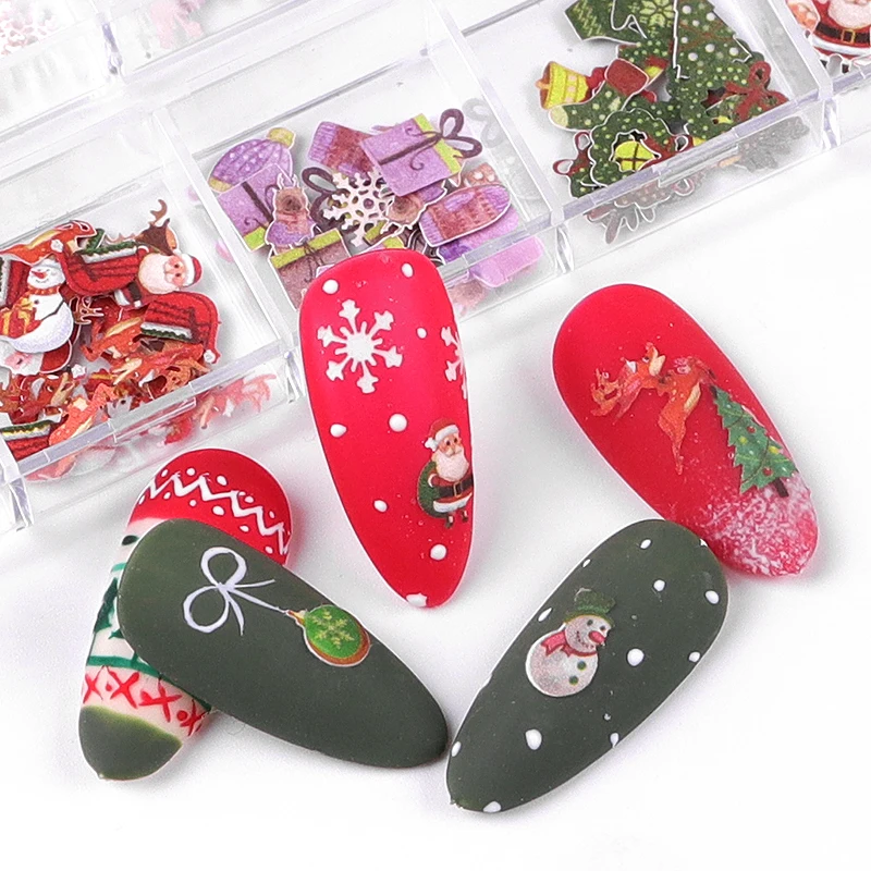 Butterfly Flower Halloween Mix Designs Nail Art Wood Pulp Slice Snowman Christmas Tree  Nail Art Sequins Flake Decoration T1652