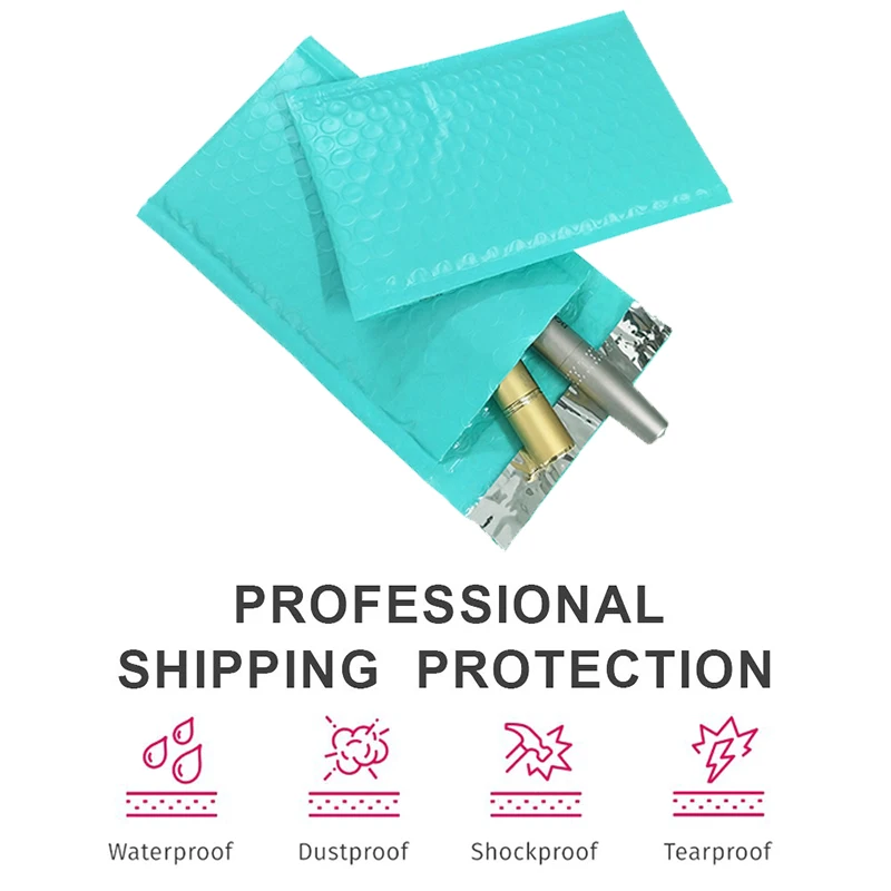 Bubble Mailers Teal Poly Padded Envelopes Small Business Opaque Packaging Postal Self Seal Waterproof Mailing Bag for Jewelry