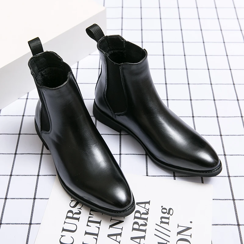 

mens fashion wedding party dresses warm cotton winter boots cow leather shoes gentleman chelsea boot ankle snow botas masculinas