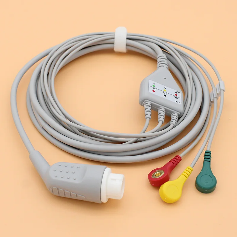 Compatible with 12PIN philips Patient ECG monitor 3 lead cable and electrode connector of Snap/Clip,AHA OR IEC