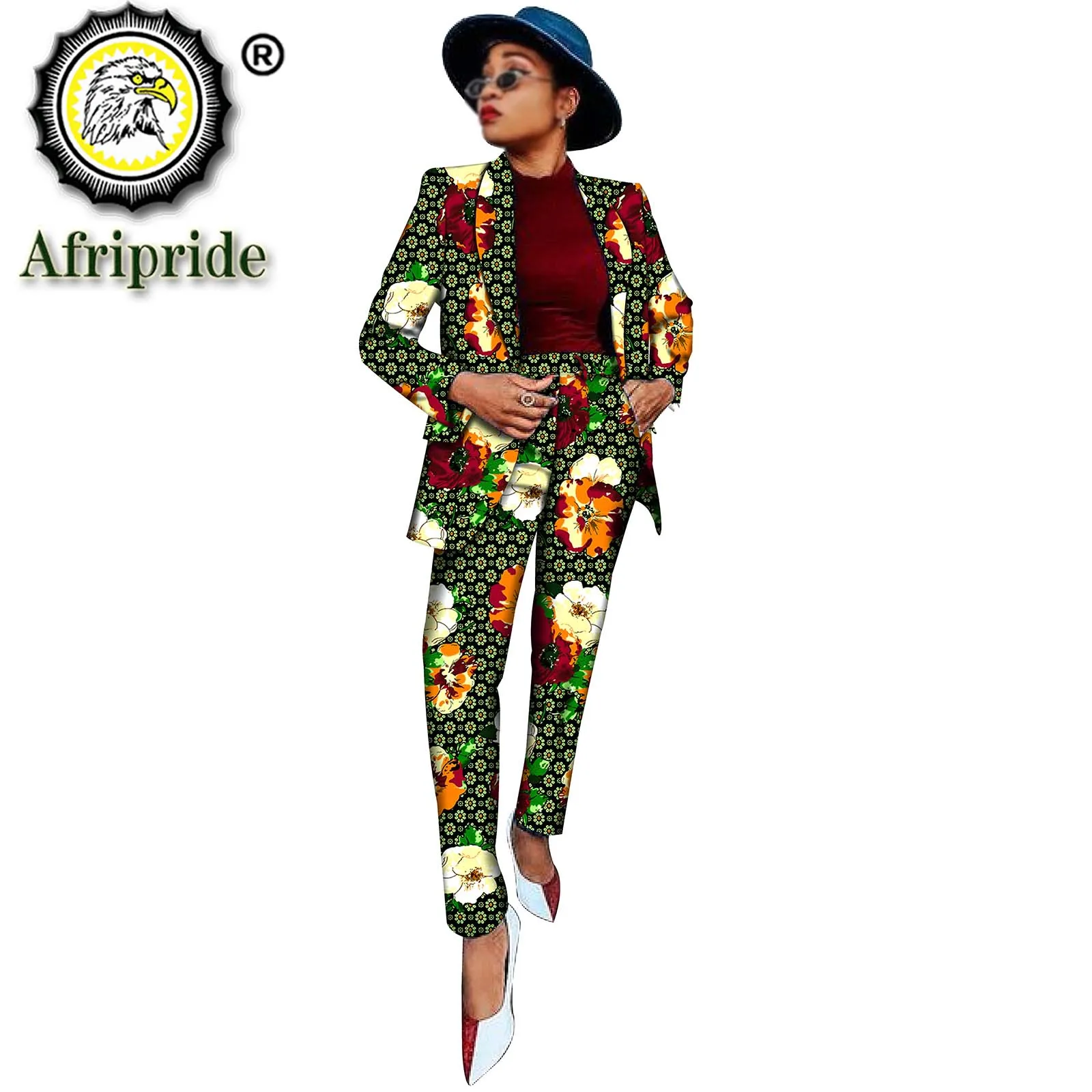 African Ankara Print Clothes for Women Dashiki Jacket with Trousers 2 Piece Outfits Fashion Outfits Slim Fit Wax Cotton S2026033