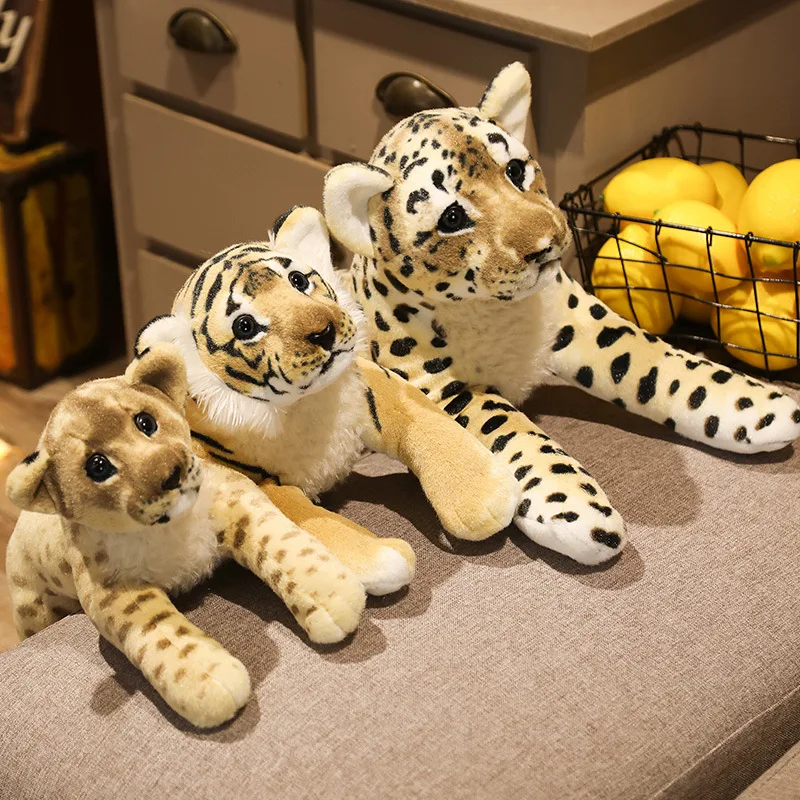 Peluche de leopardo y Tigre de León para niños, juguete de felpa suave y Real para Decoración de cumpleaños para niños