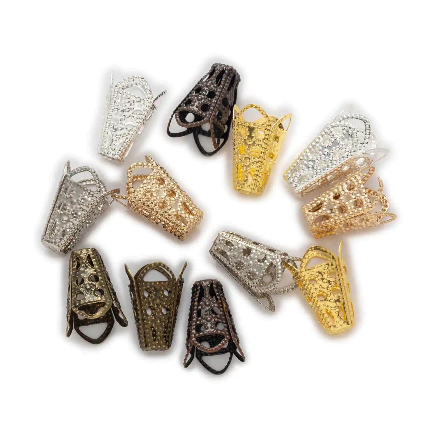 

50pcs Filigree Bead Caps, 16x10mm Vintage Floral Spacer for Jewelry Making, Antique Openwork Findings for DIY Statement Necklace