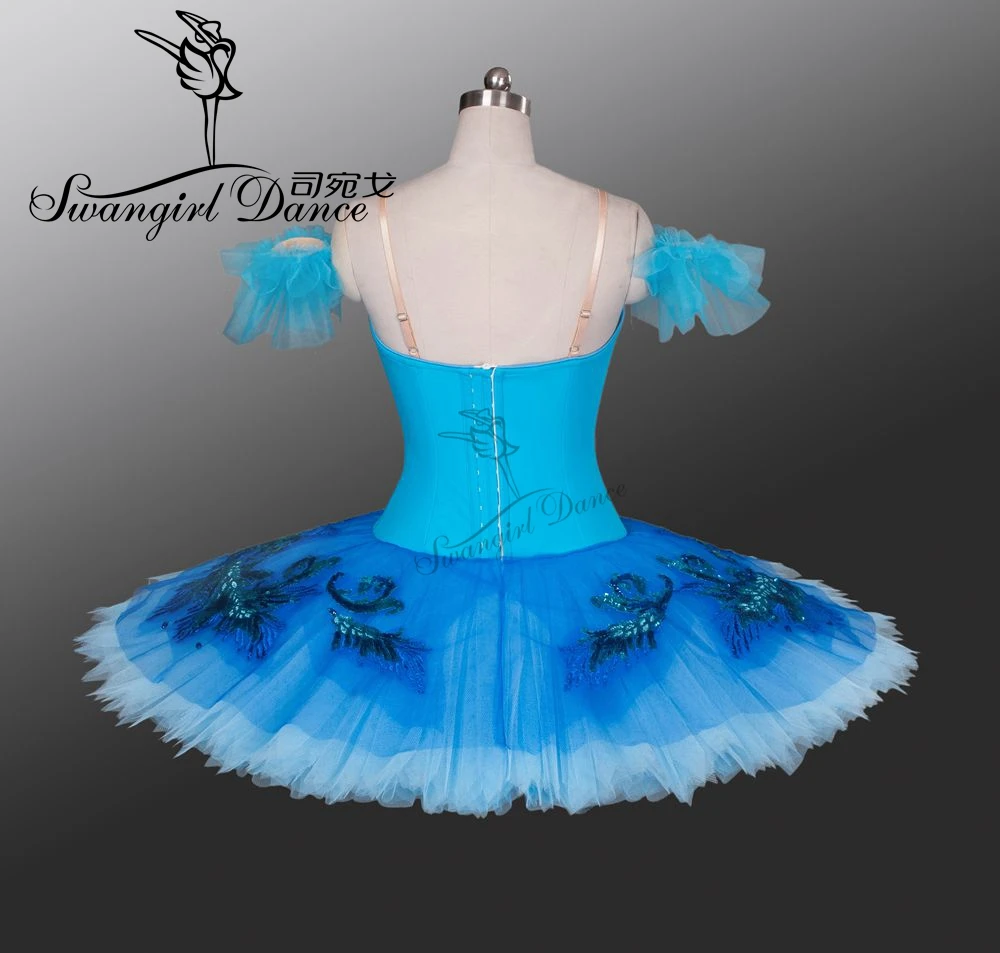 Ballet profesional con diseño de pájaro azul y lago para mujer, tutú clásico para actuaciones o competición, bt9027