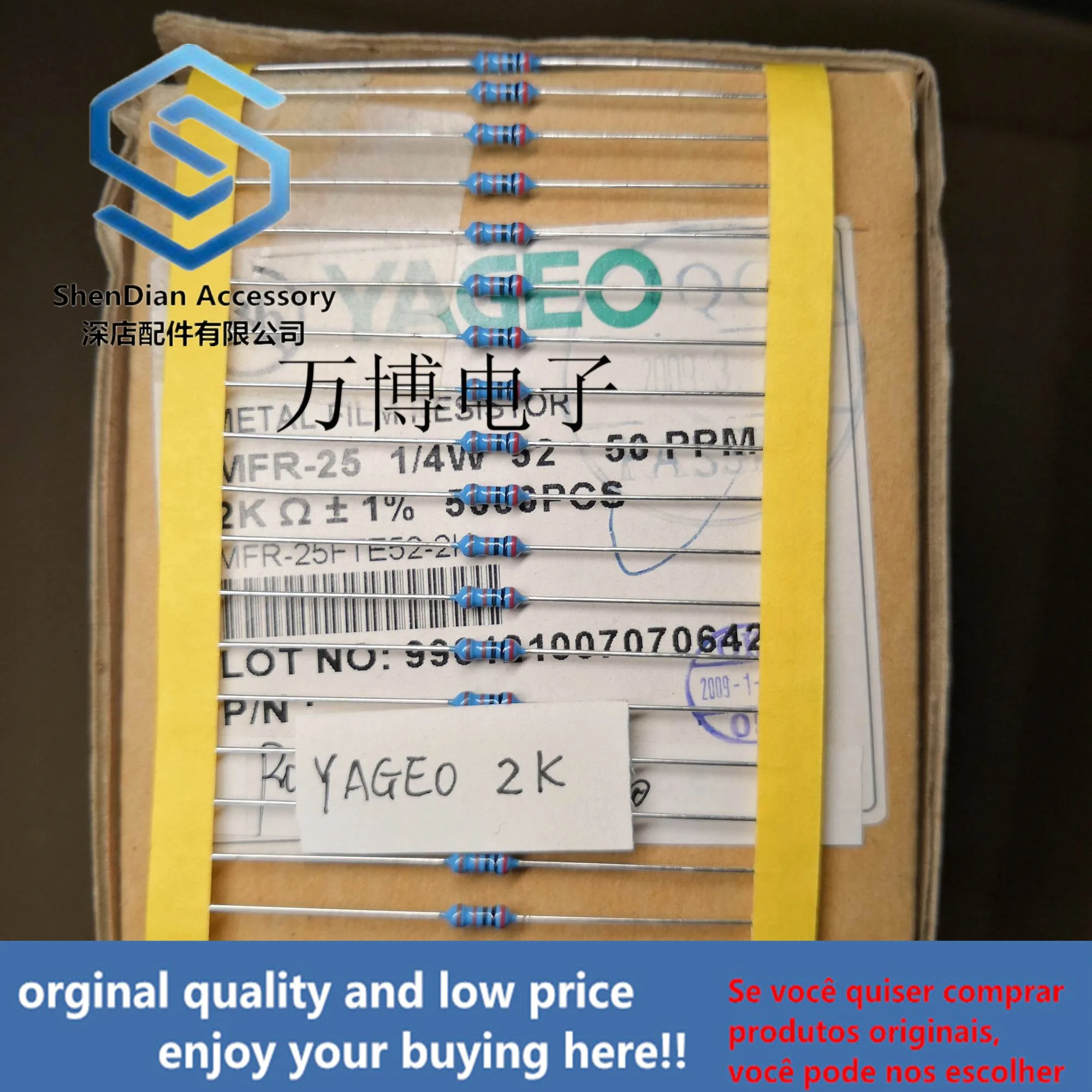 30pcs only orginal new Resistance Yageo resistance 1/4W 0.25W 2K 2000 ohms  can pay