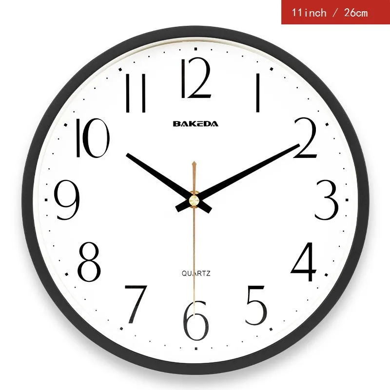 26cm Minimalism Wall Clocks With Black Frame Transparent Glass Quiet Simple Clock Reloj de pared Study Officce Home Decoration