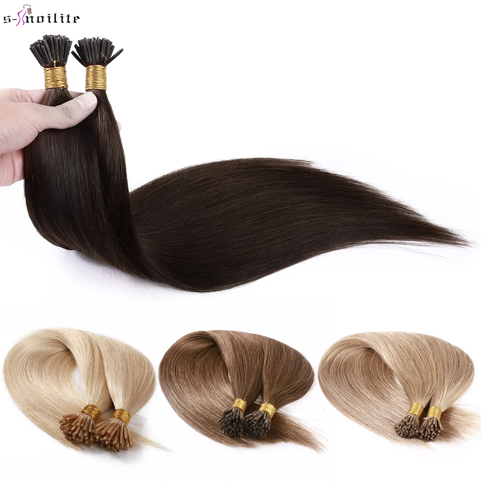 S-noilite 1g/s Straight Human Hair 50pcs I Tip Hair Extensions Fusion Keratin Micro Ring Pre-Bond Blonde Stick Hair For Women