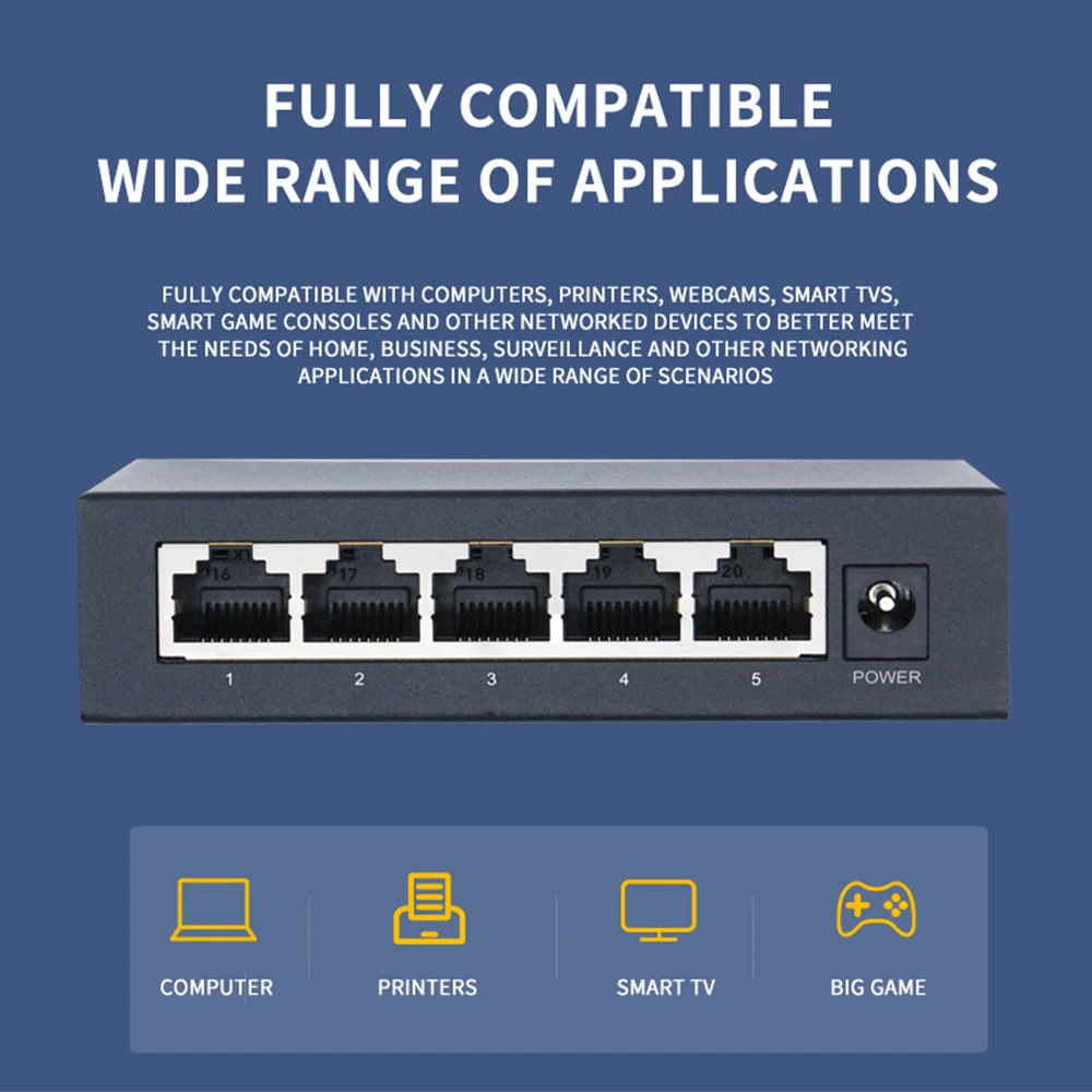 KuWFi 5/8/10 منفذ جيجابت محول إيثرنت 10 100 1000Mbps محول الشبكة سريع RJ45 LAN Hub سطح المكتب التبديل لمكتب المنزل لا PoE