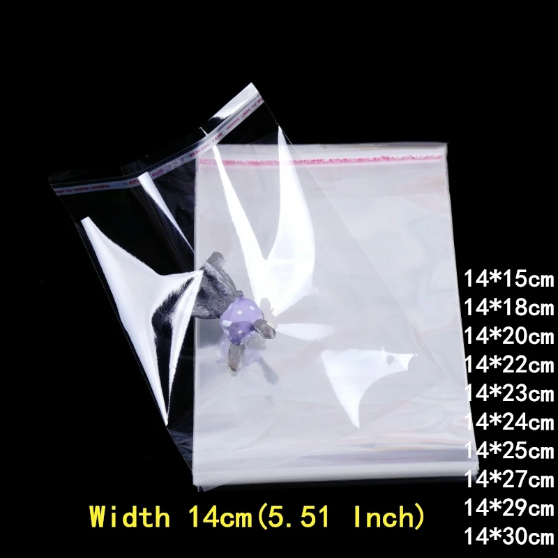 

200pcs 14cm Wide Plastic Bags Clear Self Adhesive Cellophane Bag Transparent Jewelry Candy Cookie Food Packaging Bag Gift Bag