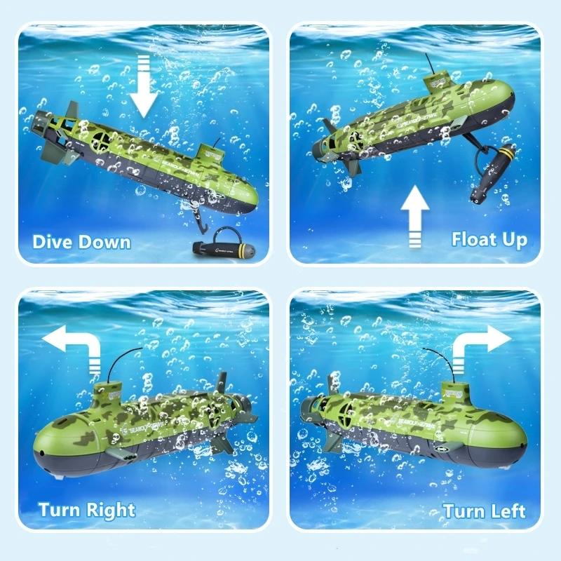 Multifunctional Underwater Simulate RC Submarine Model 6CH Waterproof Auto Cooling Battle Electric Remote Control Submarine Boat