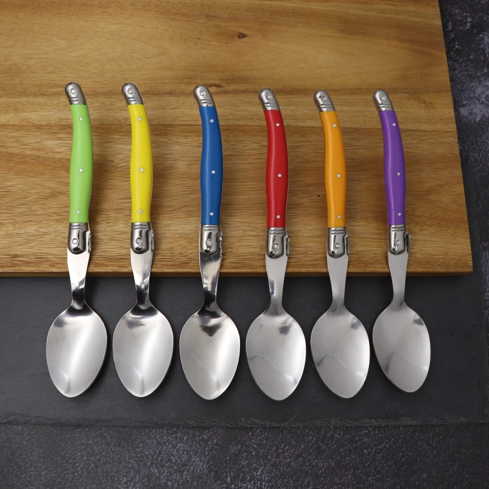 Laguiole Dinner Spoon Big Large Tablespoon set Stainless Steel Rainbow Cutlery Restaurant Soup Scoop Multi Color 6pcs 8.5inch