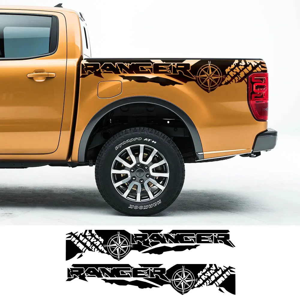 2PCS Car Stickers Tire Print Compass Adventure Off Road Auto Tail Vinyl Graphics Decal For Ford Ranger Raptor Pickup Accessories