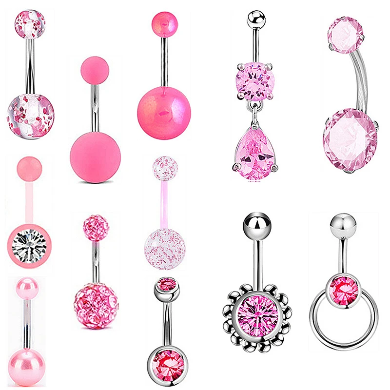 3-16pc/Set Piercing Navel Surgical Steel Single Crystal Rhinestone Belly Button Rings Navel Piercing Ombligo Ball Nombril