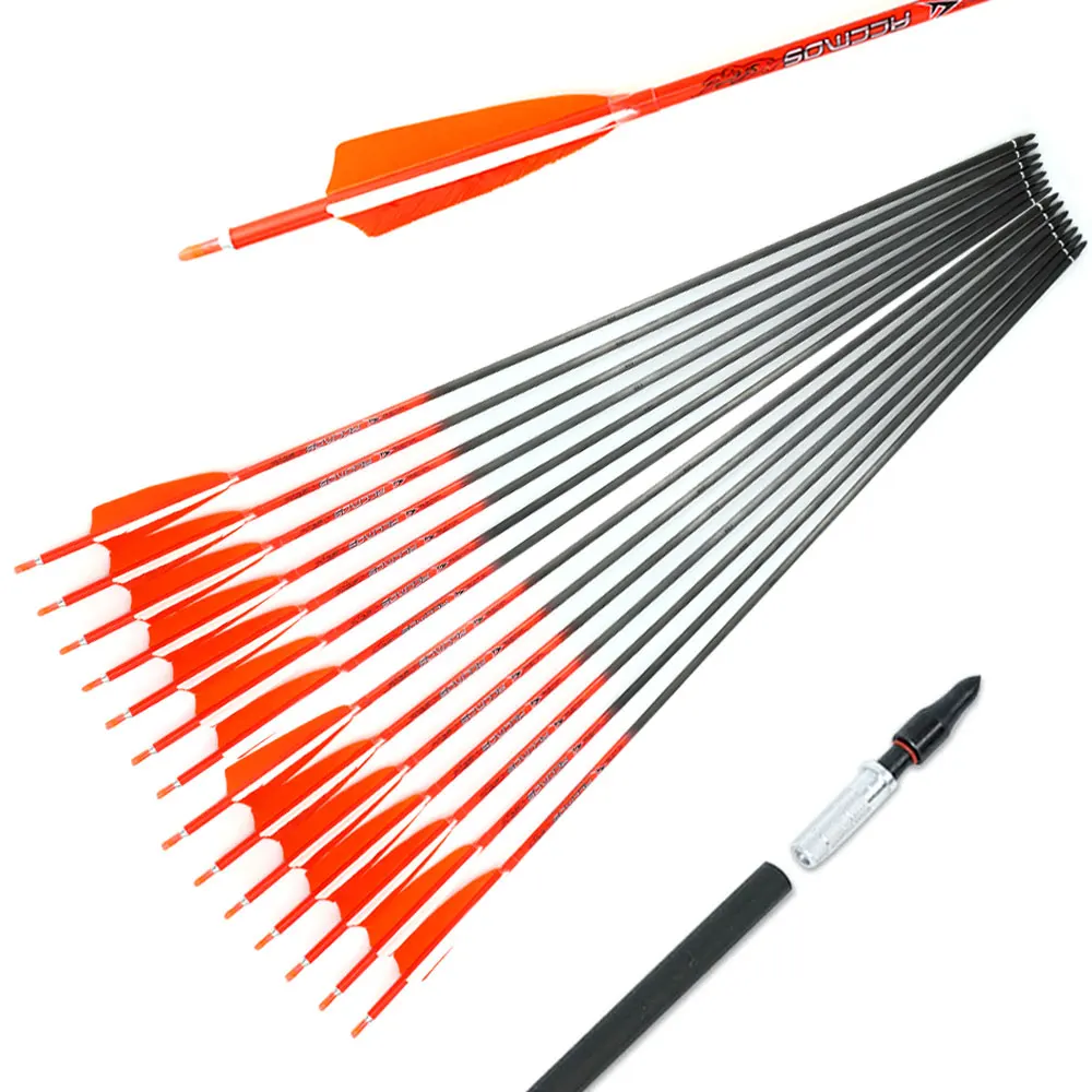 

6/12pcs Turkey Feather Pure Carbon Arrow ID 6.2mm Spine 300 340 400 500 600 700 800 for Hunting Shooting