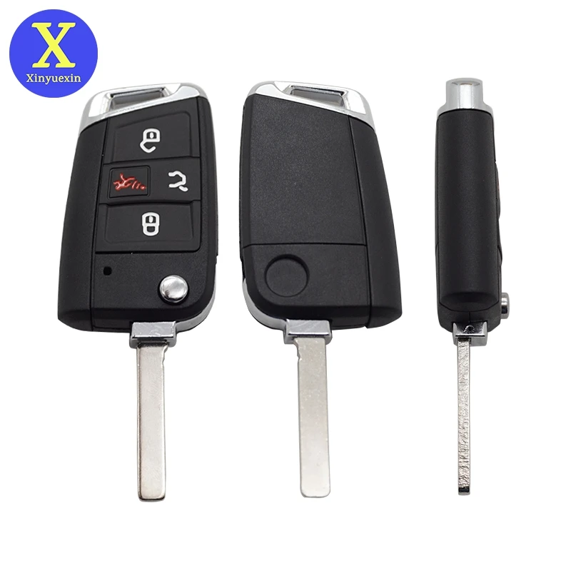 Xinyuexin 4 Button Flip Car Key Shell for Vw for Seat Ibiza for Skoda Superb Golf Mk7 Passat B8 Tiguan Allspace Remote Key Case