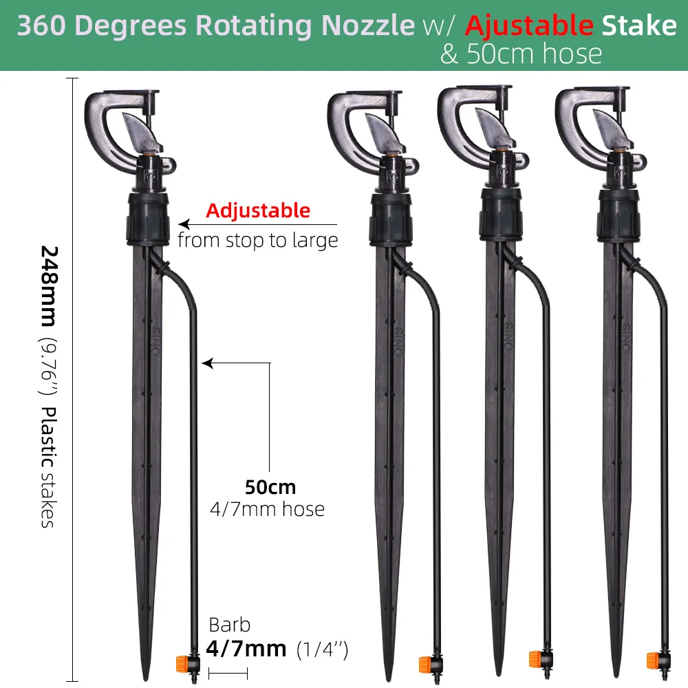 G dysza obrotowa 360 ° zraszacz obrotowy z 50cm stawem montaż 4/7mm wąż nawadnianie ogrodu rośliny podlewanie zestaw mgły