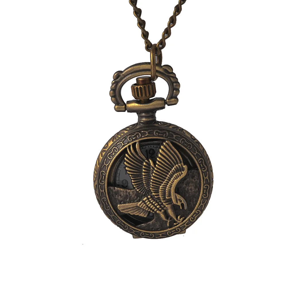 

6102New quartz pocket watch bronze eagle hollow retro personality accessories necklace pocket watch