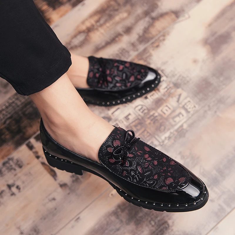 

New Men Shoes Classic Floral Print Brand Mens Loafers Comfortable Party Wedding Men Leather Shoes Slip -On Casual Shoes