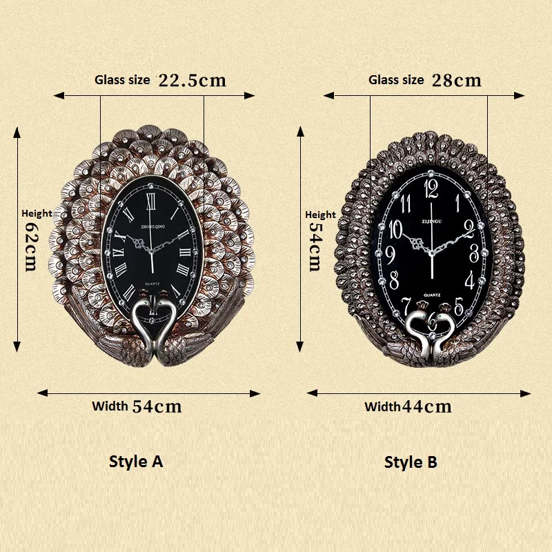 Hochwertiges Retro-Wandbild im europäischen Stil, moderne Kunst, Ornamente, modische kreative Wanduhr für Zuhause, Peahen-Wanduhr