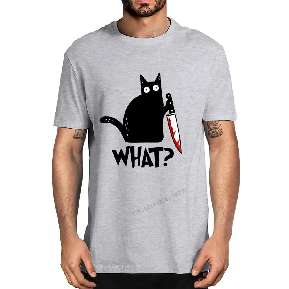 Cat What Top T Shirt Murderous Cat With Knife Funny Halloween Top T Shirt Funny High Quality Cotton T-Shirts Men Unisex Girl