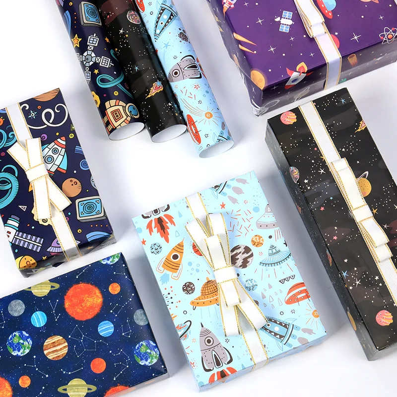 10pcs Cartoon Planet Rocket Gift Wrapping Paper Kids Birthday Children\'s Day Gift Box Packaging Paper Tissue Paper 50x70cm