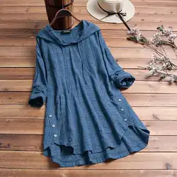 ZANZEA kadınlar bluz 2022 sonbahar ekose Hoodies uzun kollu gömlek Casual pamuk tunik üstleri kapşonlu Blusas Chemise Femme en