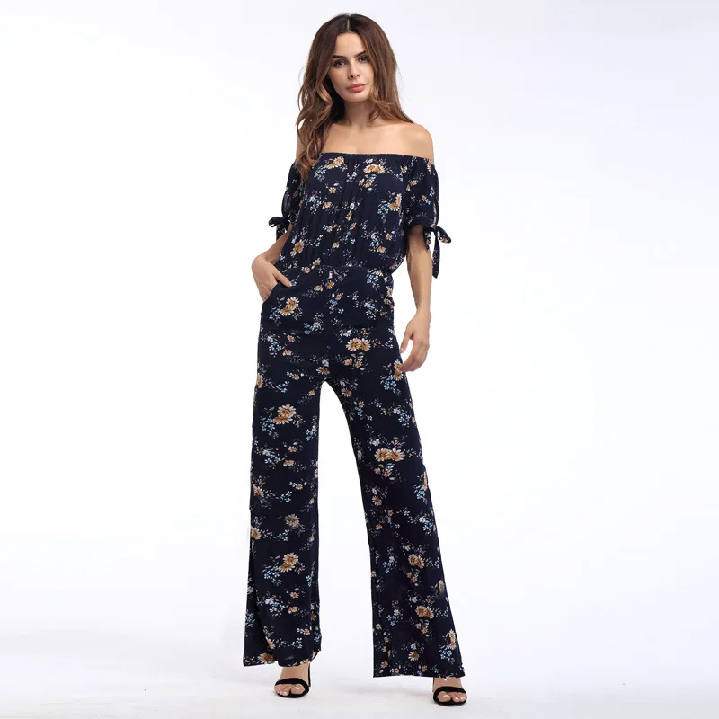 2020 New Jumpsuit Women Summer Jumpsuit Sexy Women Backless Casual Floral Print Wide Leg  Jumpsuits Romper Casual Jumpsuit