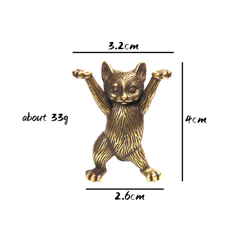 Vintage Brass Cartoon Kung Fu Cat Lifts Fish Bone Statues Desktop Ornaments Metal Animal Figurines Miniatures Home Decorations