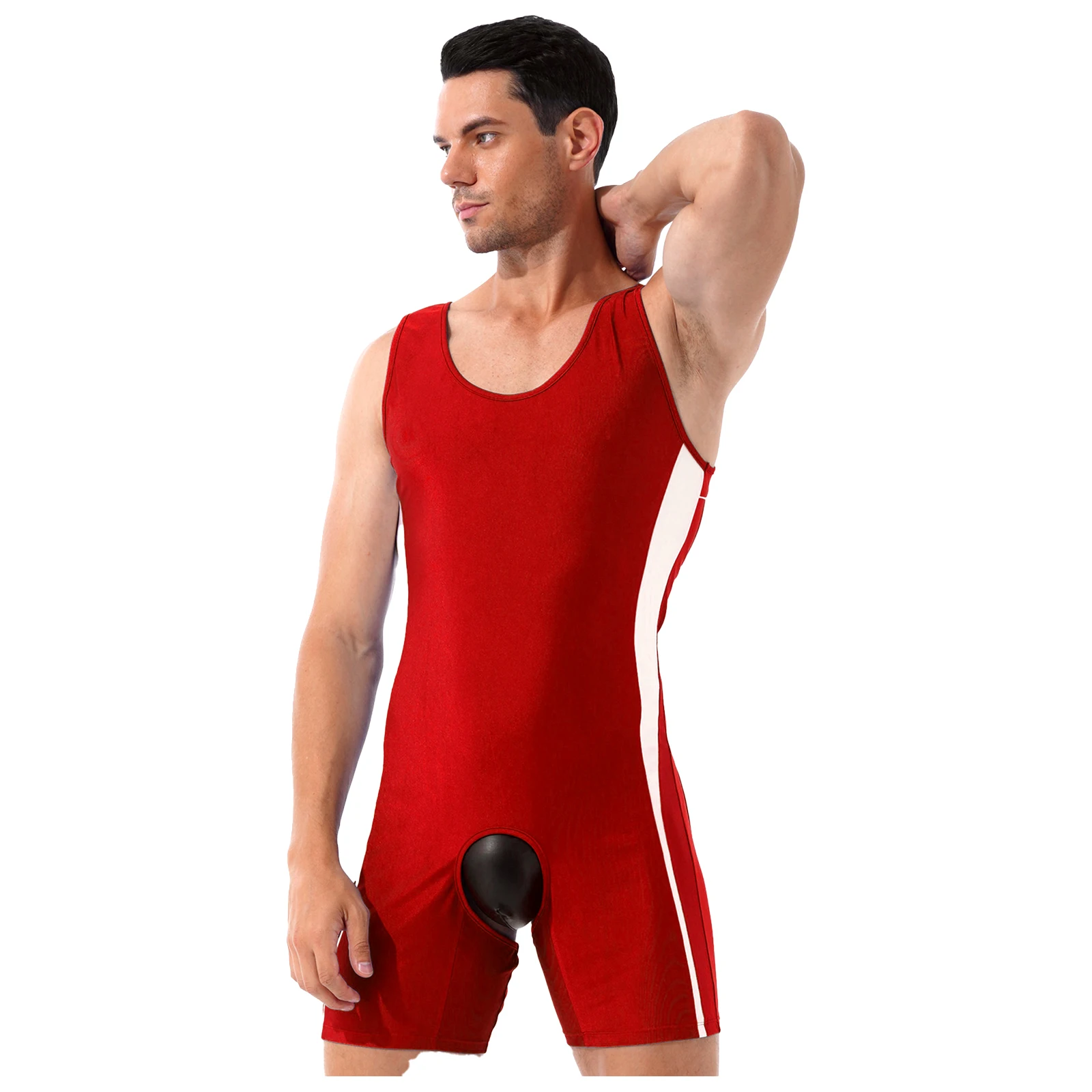 Men Sexy Open Butt Jumpsuit Sleeveless Crotchless Bodysuit One-piece Underwear Nightwear Exotic Boxers Catsuit Clubwear