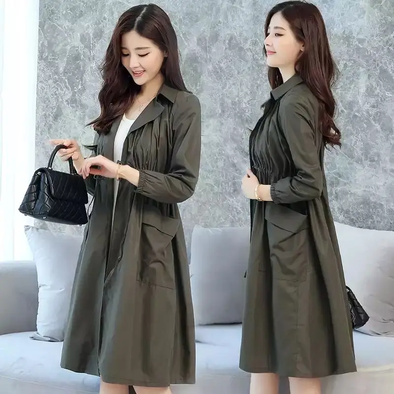 Trench Women Design Defined Waist Belt Notched Outwear Elegant Loose All-match High Street Korean Style Solid Long Coats Female