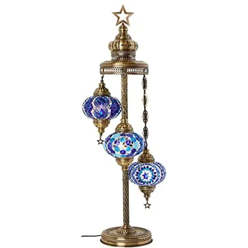 19 Colors - 3 Big Globes English Moroccan Mosaic Tiffany Floor Table Lamp for North American Use, 37 