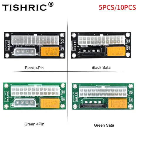 5-10PCS TISHRIC Dual PSU Power Supply Adapter Add2psu PC Block Synchronizer ATX 24Pin To SATA Molex Synchronous Riser Mining