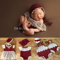 Newborn Photography Props Baby Hat  Christmas Baby Lace  Romper Bodysuits Outfit Photography Studio Shoot Accessories