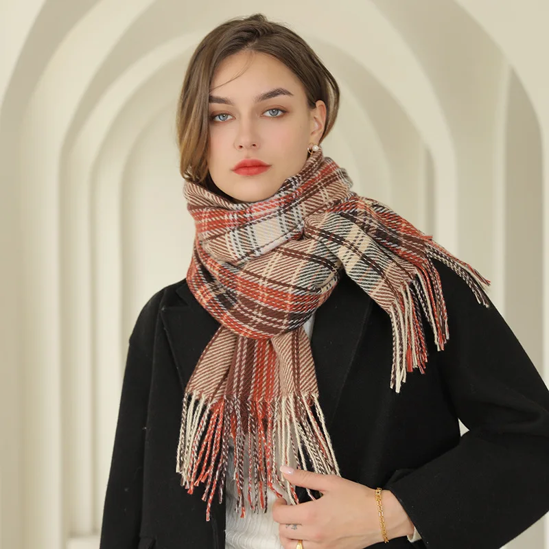 

Plaid Scarf 2021 Autumn And Winter New Korean Sweet Style Fashion Warm Cashmere-like Women's Shawl Scarf