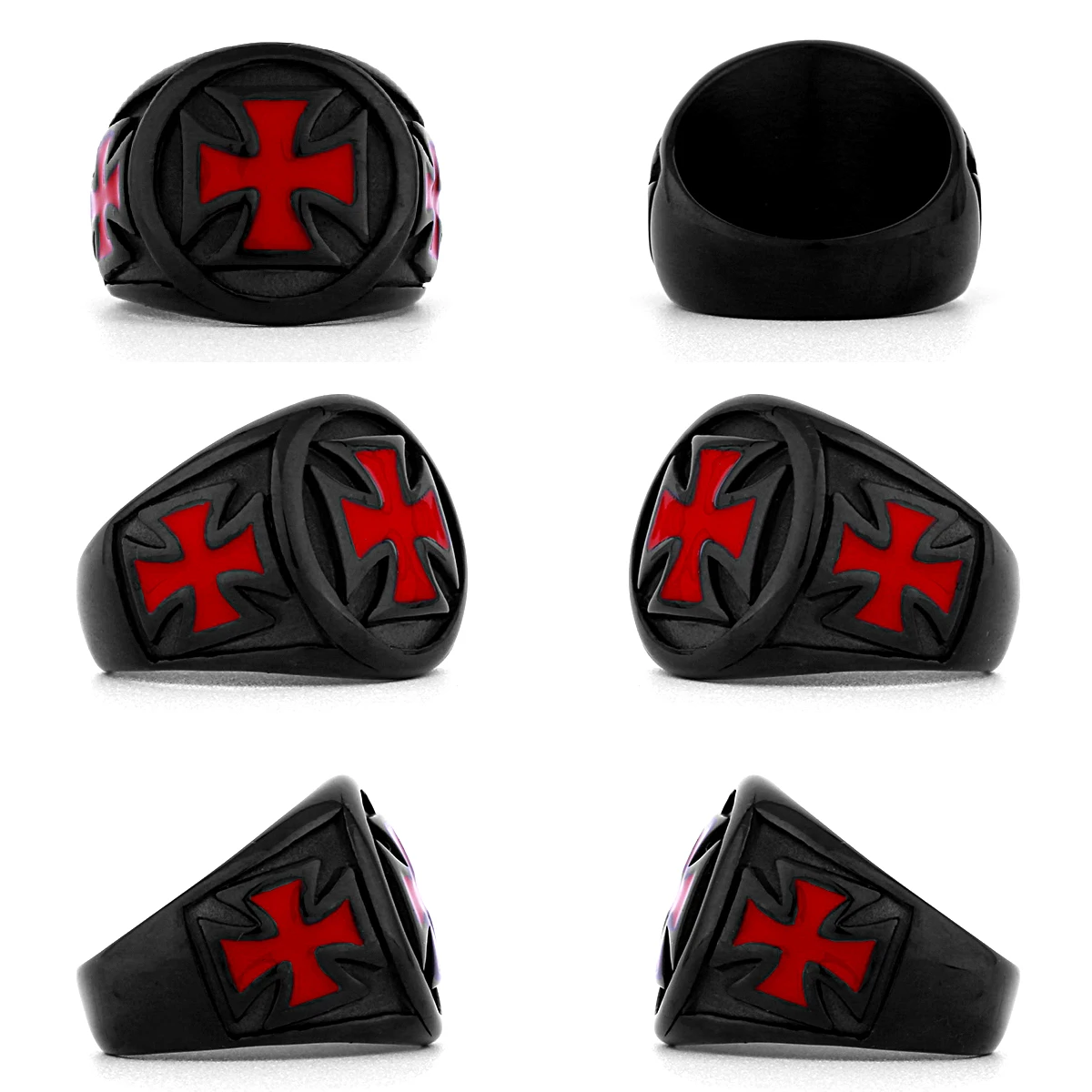 Anillos de acero inoxidable con cruz roja y negra para hombre, religión Punk Hip Hop para novio, joyería de motorista, regalo creativo, venta al por