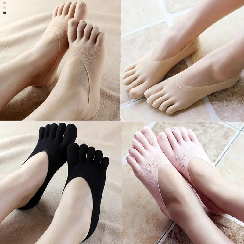 Women Solid Seamless Socks Low Cut Crew Ankle Five Finger Toe Boat Socks Hosiery