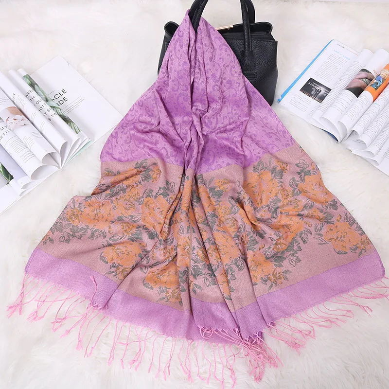 

Scarf Woman Long Scarves Flower Winter Print All-Match Beach Luxury Brand Ladie Hijab Head Stoles Autunmn Ethnic Style Cape