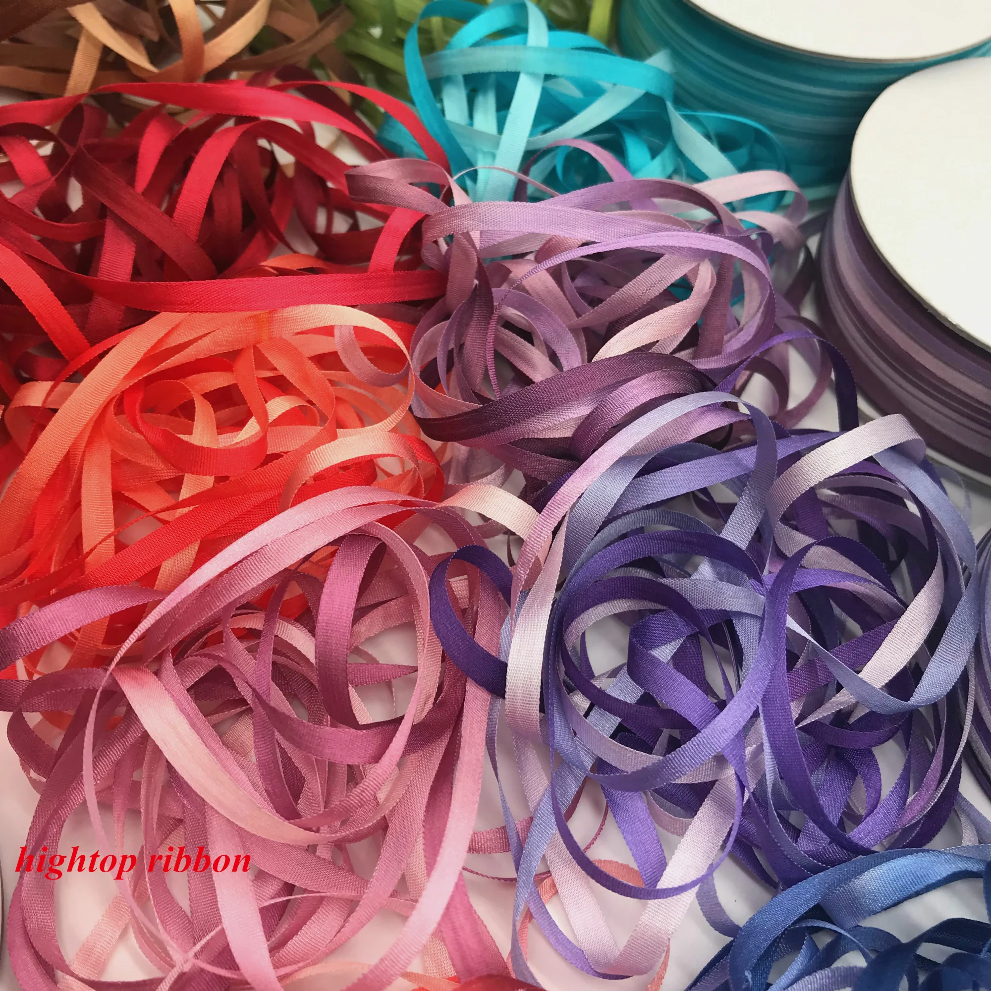 100% real mulberry silk ribbon, 4mm, variegated color thin taffeta, for embroidery, handcraft project, new arrival