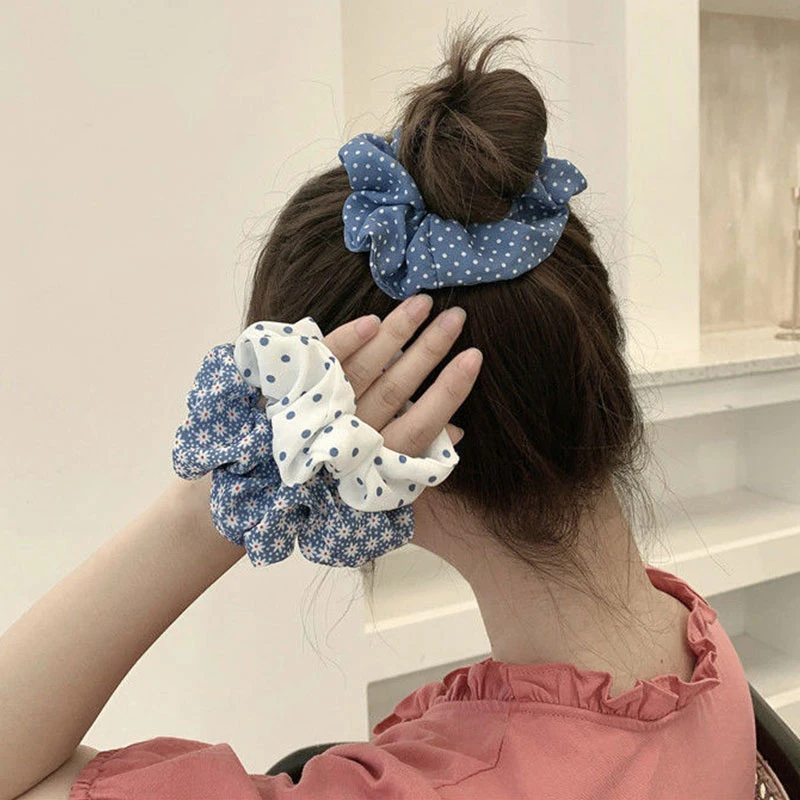 Women Soft Hair Scrunchie Elastic Purple Solid Color Hair Band floral prints Stretchy Hair Tie Ponytail Holder Hair Accessories