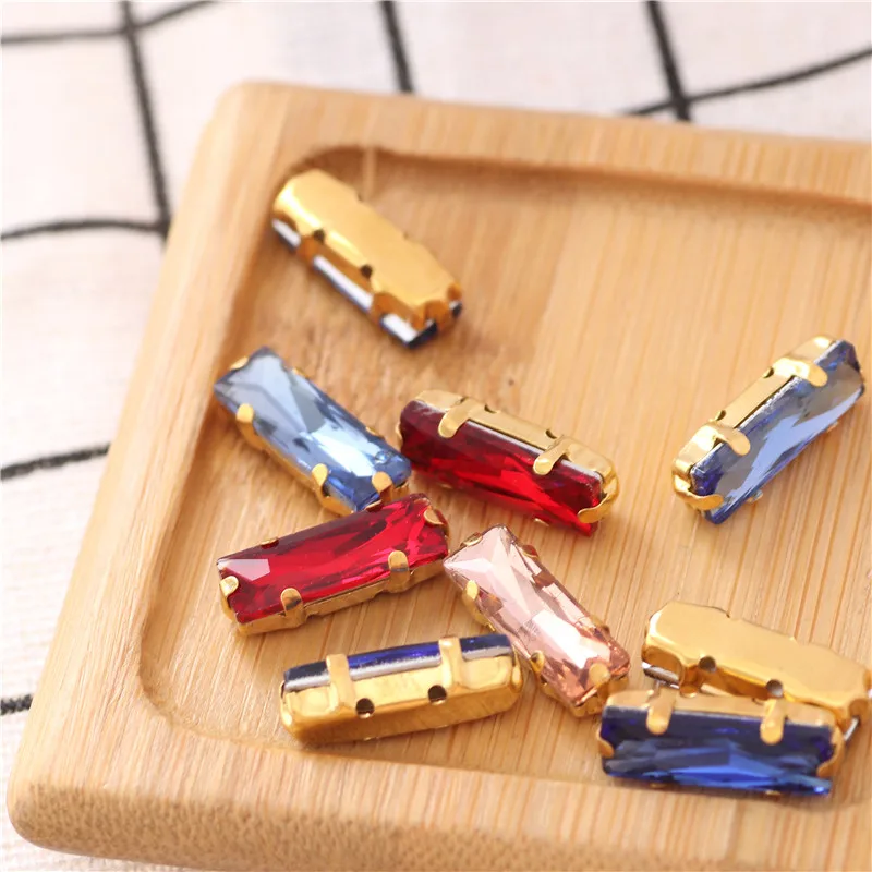 5x15mm Mixed Color Rectangle Glass Crystal Sew On Rhinestones With Claw Handicrafts Glitter Stones For clothing accessories