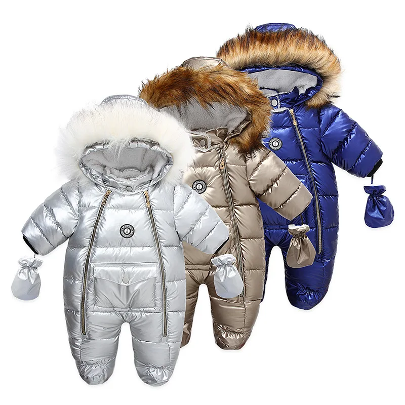 2021 children spring winter thick warm Waterproof Outwear PU boy baby overalls kids coat snowsuit snow clothes