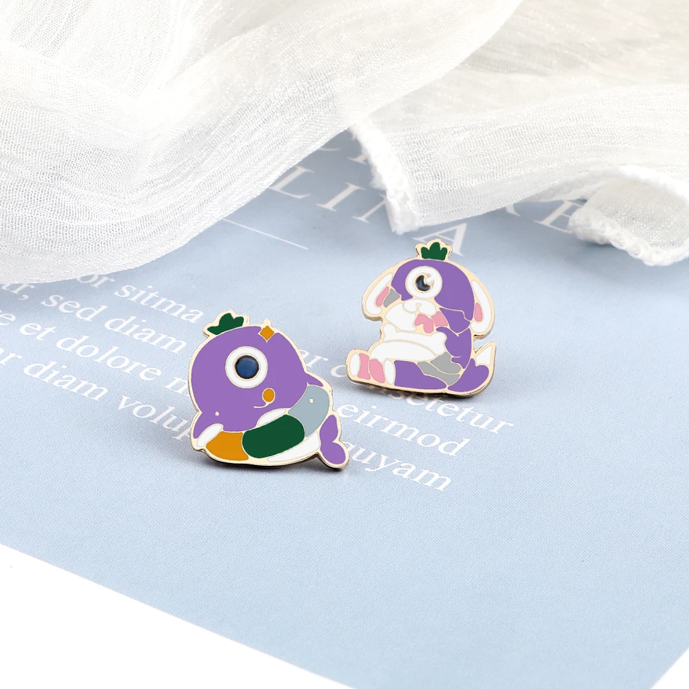 Cartoon Monsters Brooches Enamel Cute One-eyed Rabbit Dolphin Badges Women Clothes Lapel Pins Halloween Decoration Jewelry Gifts