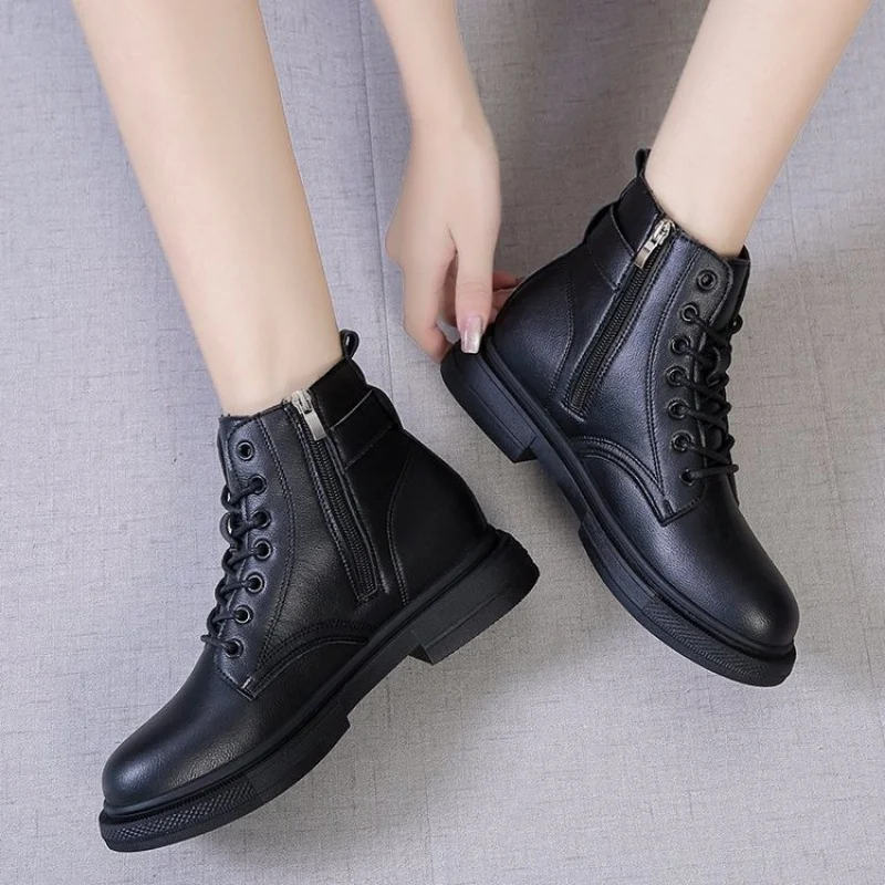 warm cotton winter boots for women fashion natural leather shoes black white ankle boot ladies ankle botas mujer chaussure femme