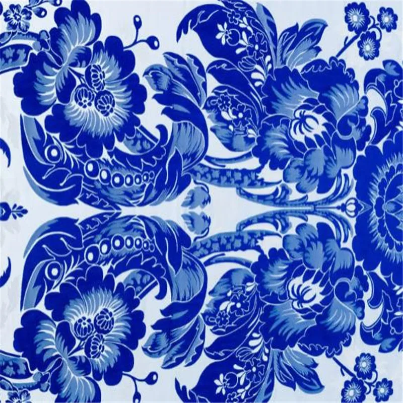 

75x100cm Hot Selling Brocade Design Blue and White Porcelain Pattern Jacquard Polyester Fabric for Bedding