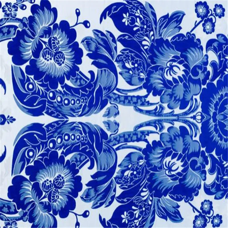 75x100cm Hot Selling Brocade Design Blue and White Porcelain Pattern Jacquard Polyester Fabric for Bedding