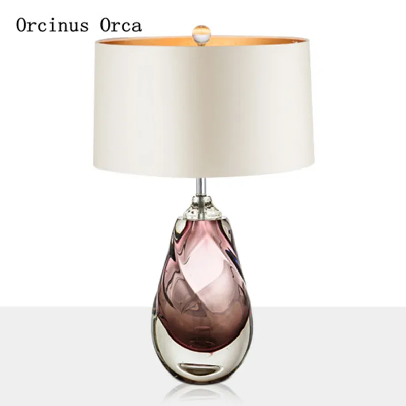 Nordic Light luxury PINK glass table lamp Hotel bedside study creative multi faceted carving decorative table lamp