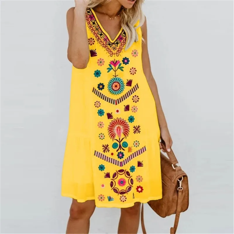 Dress 2021 Fashion 3xl Yellow Mini Dress Print Dress Tank Women Summer Robe Blanche Vestidos Mujer Sukienki 섹시한 빅 셔츠 드레스