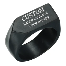 Customized Engrave Name Ring Stainless Steel Mens Signet Rings Male Engagement Birthday Rings