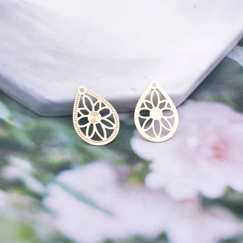 50 Stück AC10823 6*16mm Wassertropfen-Blumen-Anhänger Ohrring-Anhänger Metall Messing Dünner Anhänger DIY Schmuck Ohrring-Herstellung – Detail 4